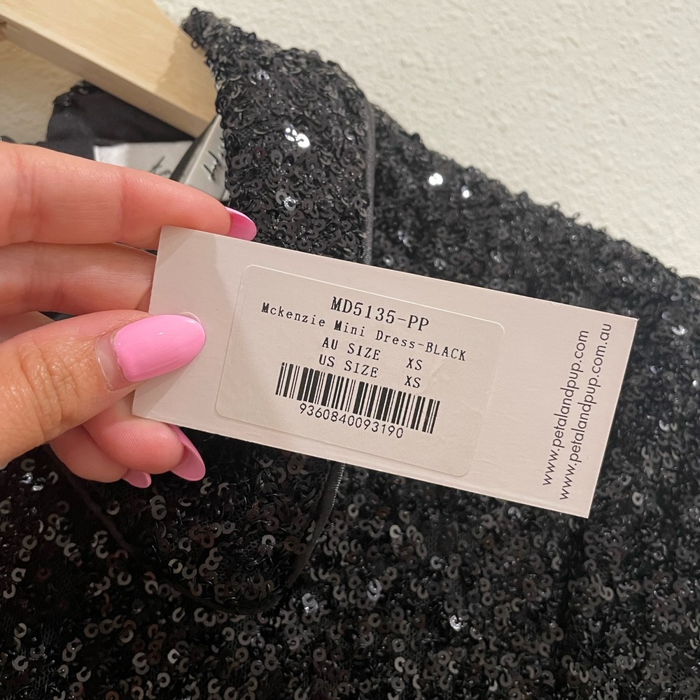 NWT Petal & Pup McKenzie Sequin Black Button Up Collar Mini Dress XS - Picture 13 of 16